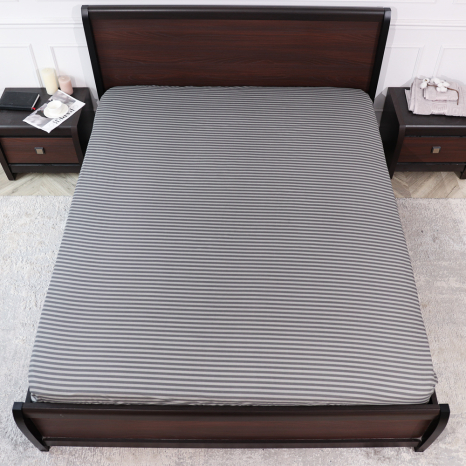 Простынь на резинке (90*200*25) серая полоска №660905