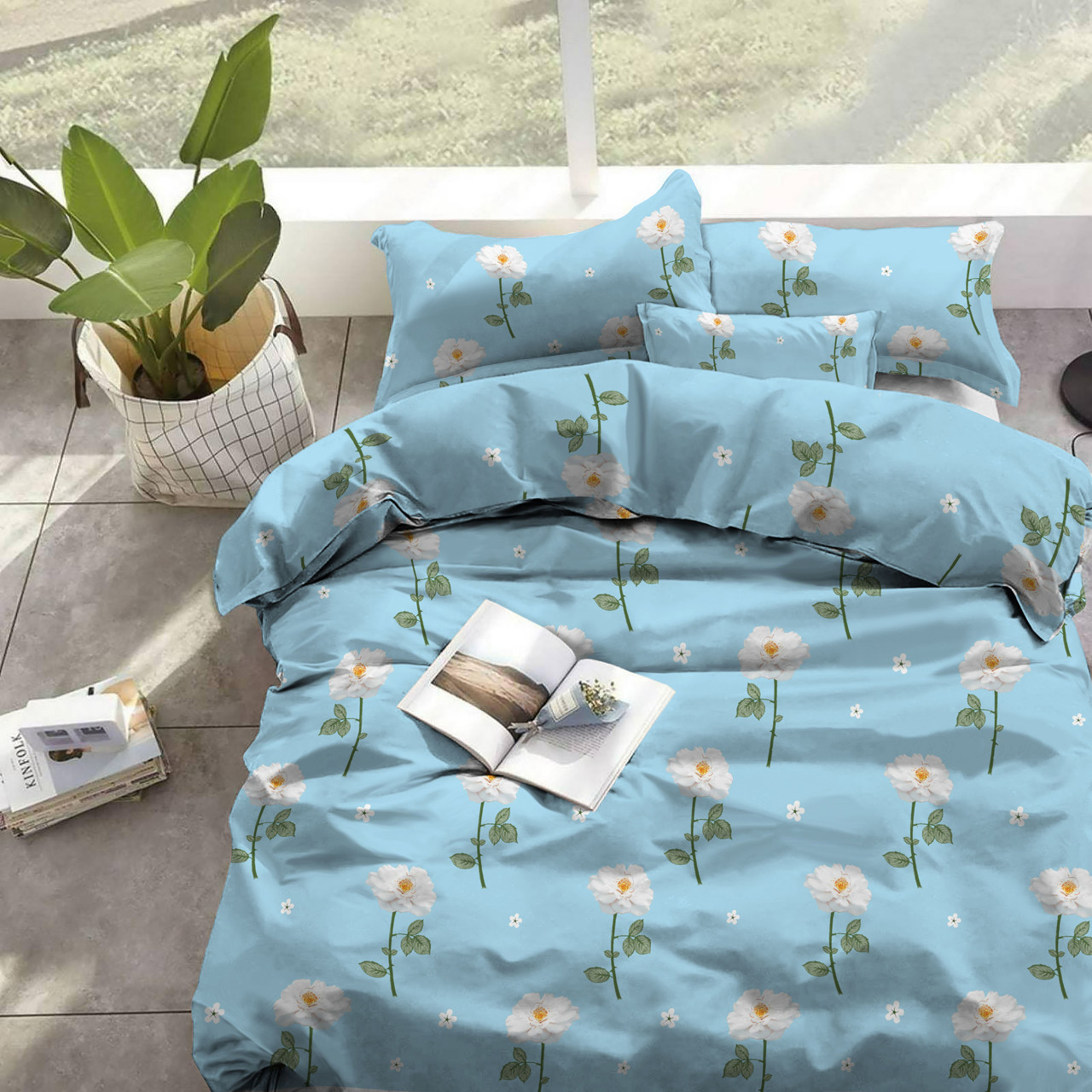 Тканина для постільної білизни Бязь "Gold" Lux "Біла ружа" GL4018