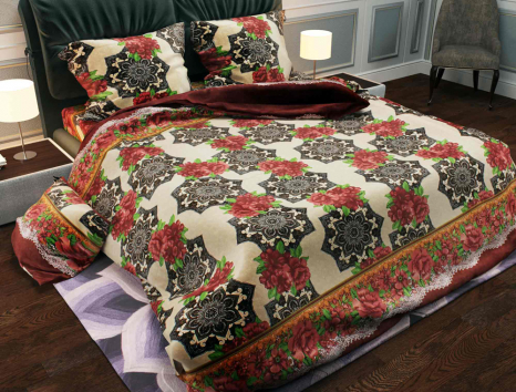 Тканина для постільної білизни Бязь "Gold" Lux "Незвичайний орнамент (червоний)" GL564