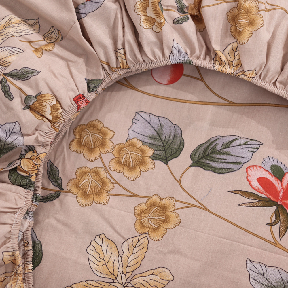 Простирадло на резинці (120*200*25) бежеве з квітковим принтом №661567