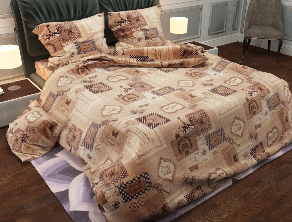Тканина для постільної білизни Бязь "Gold" Lux "Sweet Home (текстовий)" GL309