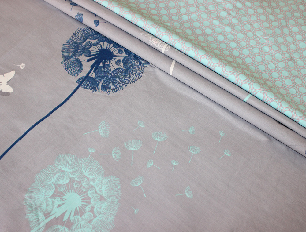 Ткань для постельного белья Бязь "Gold" Lux "Одуванчики-бабочки" GL1031 (A+B) - (50м+50м)