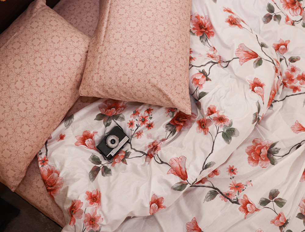 Полуторний набір постільної білизни 150*220 із Сатину №028AB Черешенка™