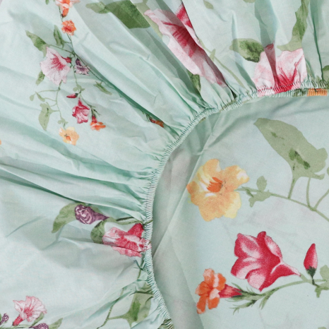 Простынь на резинке (160*200*25) мятная с цветочным принтом №663112