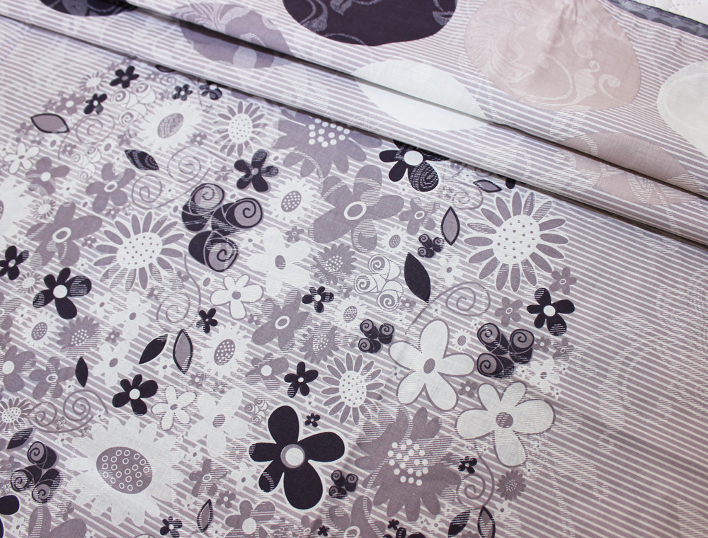 Тканина для постільної білизни Бязь "Gold" Lux "Квітковий геометричний принт (синій)" GL508