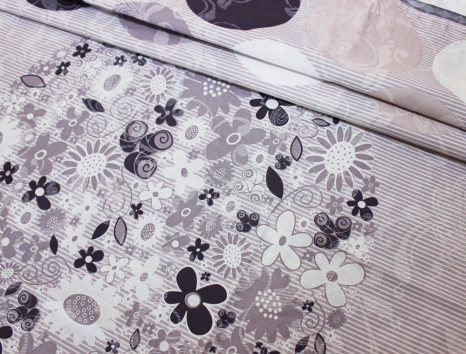 Тканина для постільної білизни Бязь "Gold" Lux "Квітковий геометричний принт (синій)" GL508