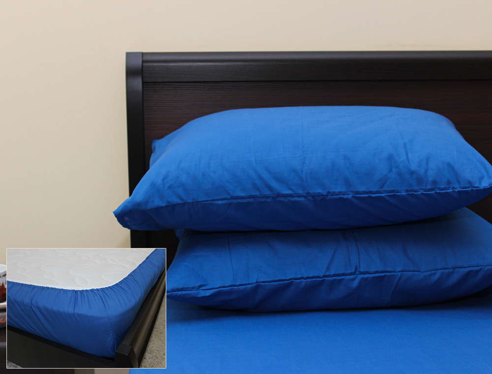 Комплект простыни на резинке с наволочками (160*200*25) синий