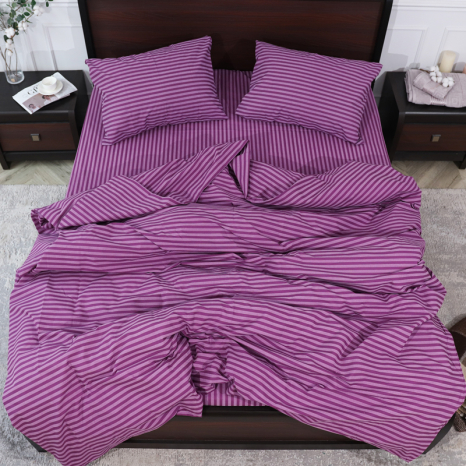 Полуторний набір смугастої постільної білизни 150*220 із Бязі "Gold" №156614 Черешенка™