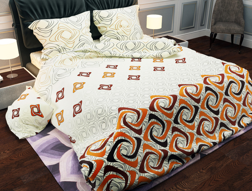 Ткань для постельного белья Бязь "Gold" Lux "Геометрический принт (оранжевый)" GL830.