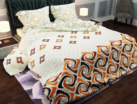 Ткань для постельного белья Бязь "Gold" Lux "Геометрический принт (оранжевый)" GL830.