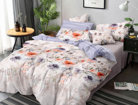 Полуторний набір постільної білизни 150*220 із Сатину №44183AB Черешенка™