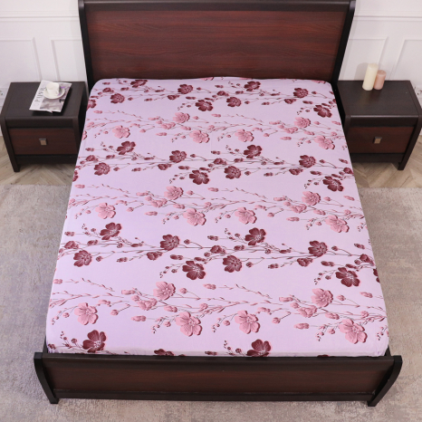 Простирадло на резинці (90*200*25) пудрове з квітковим принтом №661617