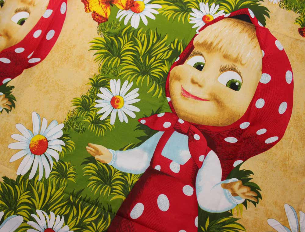 Ткань для постельного белья Бязь "Gold" Lux детская "Маша и медведь" GLB007