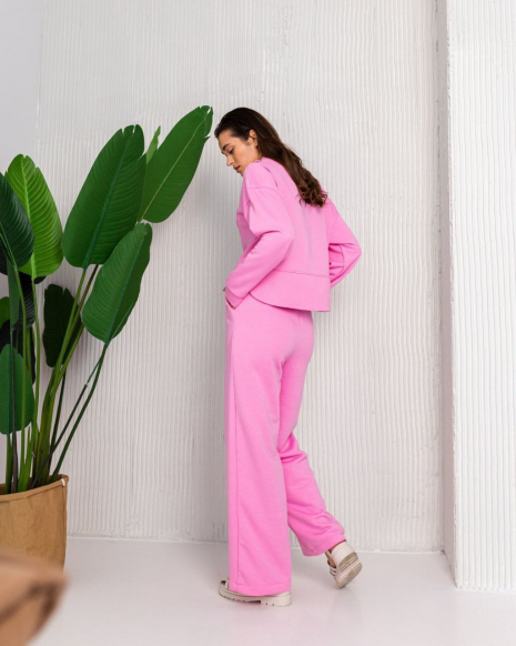Жіночий костюм зі штанами палаццо (Розмір S) рожевий №215_0020