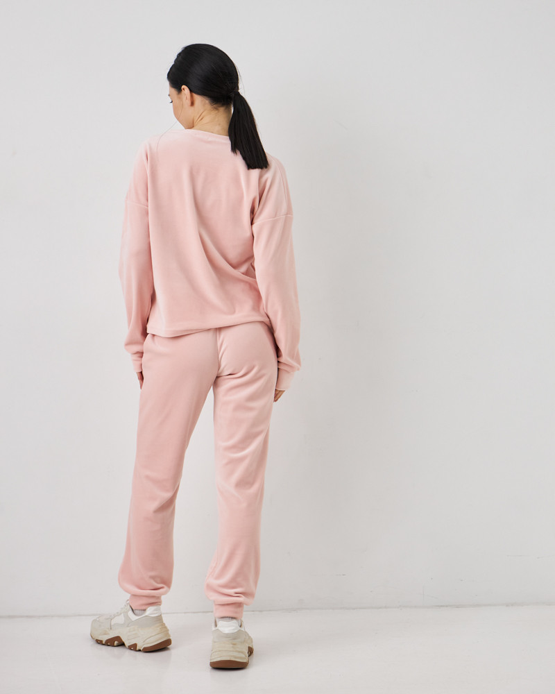 Жіночий велюровий костюм (Розмір M) пудровий №20222148