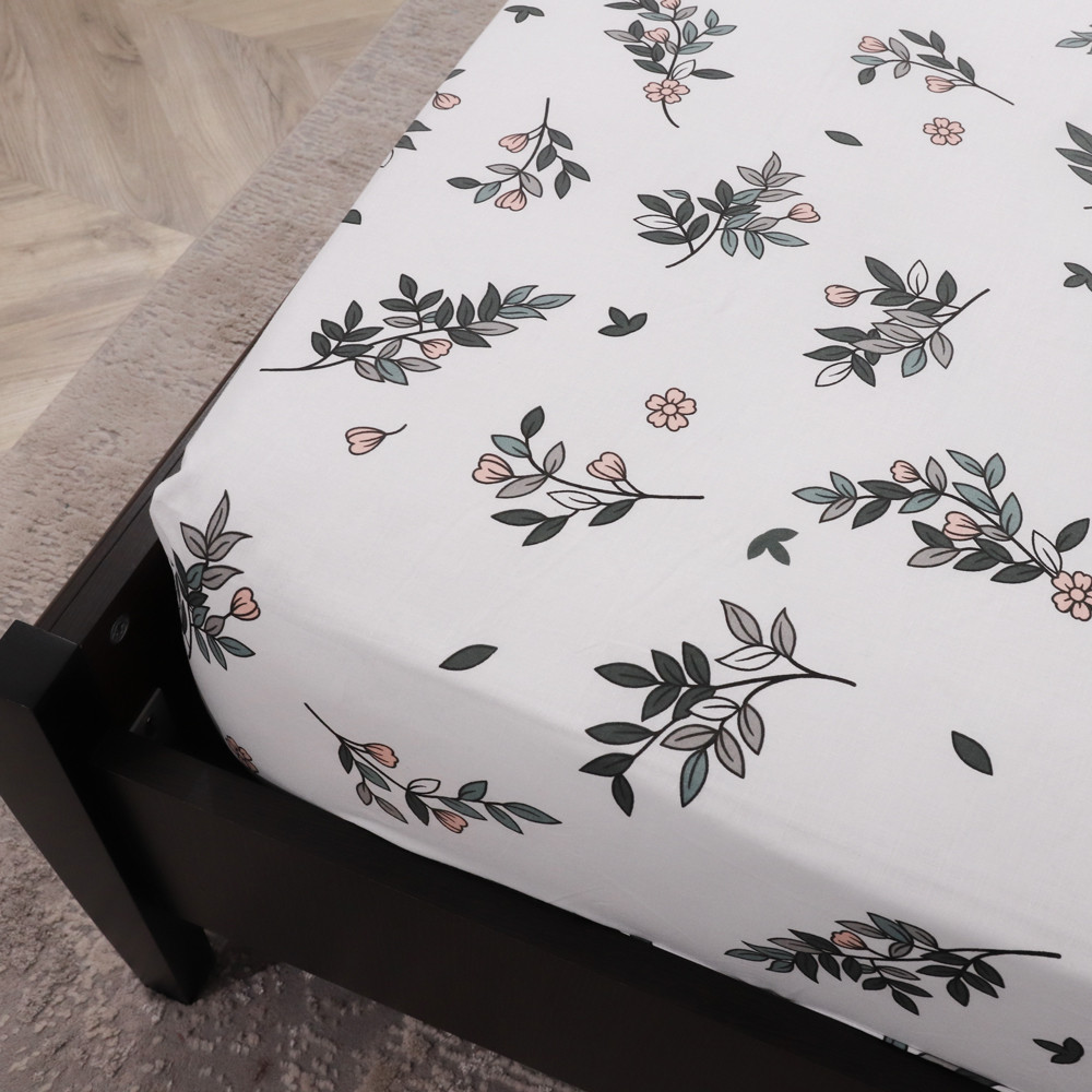 Простирадло на резинці (160*200*25) біла з квітковим принтом №668186