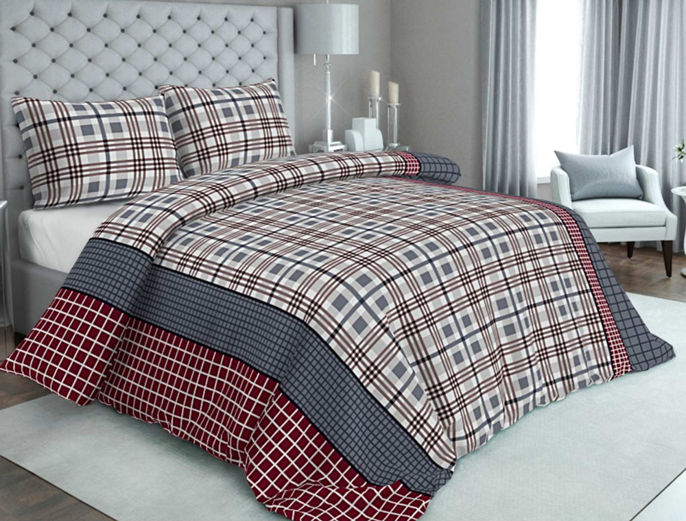 Ткань для постельного белья Бязь "Gold" Lux "Клетка (коричневый, серый, бордовый)" GL2041