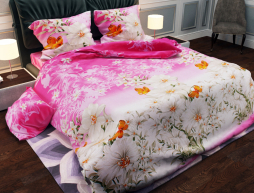 Ткань для постельного белья Бязь "Gold" Lux "Цветочная поляна (розовый)" GL162.