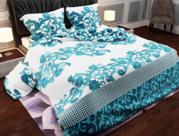 Ткань для постельного белья Бязь "Gold" Lux "Геометрический принт (завитки, клетка, голубой)" GL1046