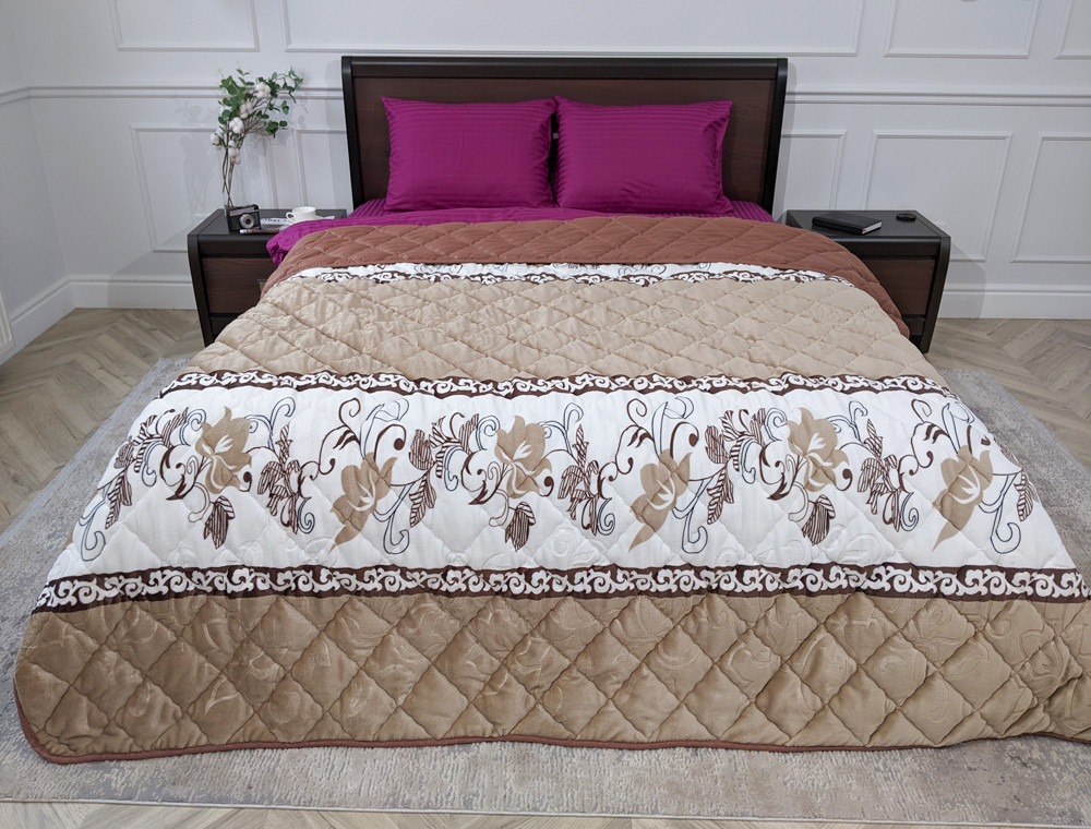 Двуспальное флисовое стёганое покрывало №55038