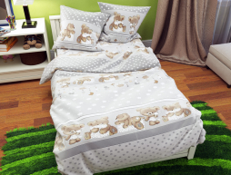 Тканина для постільної білизни Бязь "Gold" Lux "Ведмедики (смужка, сірий)" дитяча GLB119
