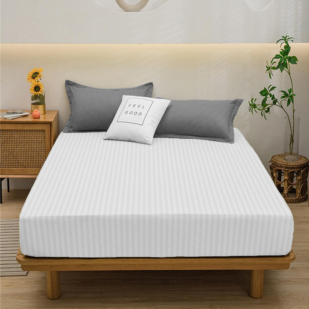 Простынь на резинке (140*200*25) белая в полоску №1234