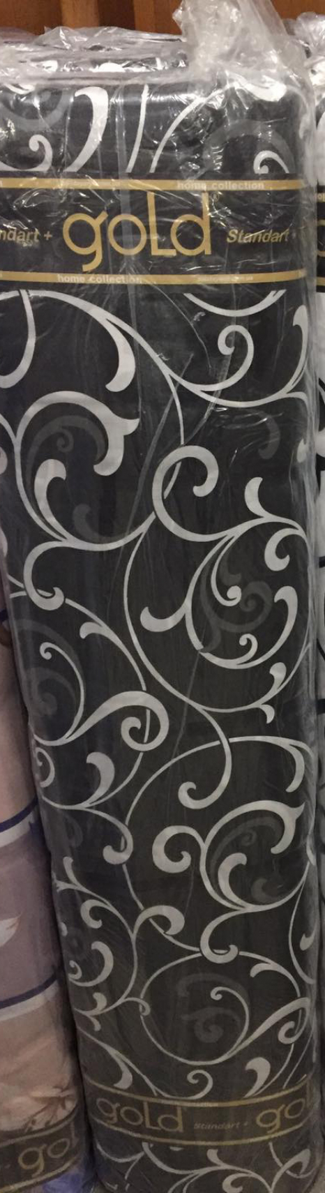 Тканина для постільної білизни Бязь "Gold" Lux "Завитки (крупні, чорний)" GL008.
