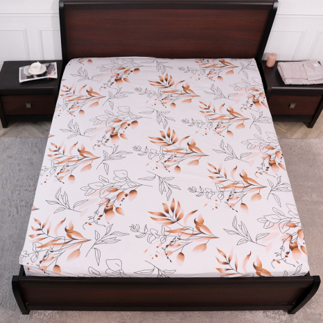 Простирадло на резинці (90*200*25) біле з рослинним принтом №668250