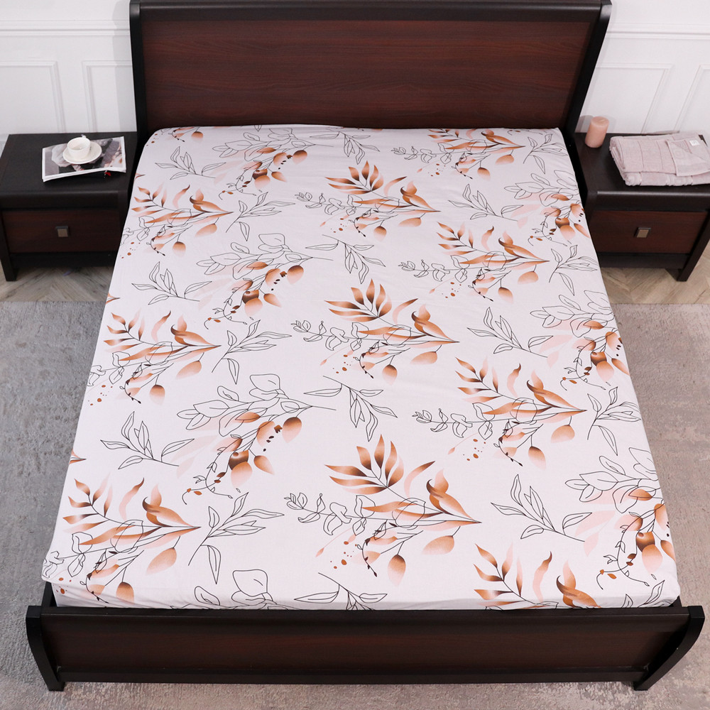 Простирадло на резинці (90*200*25) біле з рослинним принтом №668250