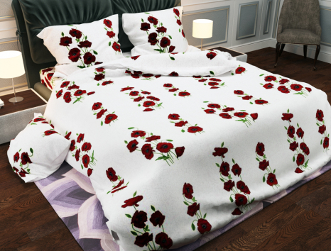 Тканина для постільної білизни Бязь "Gold" Lux "Червоні маки" GL110