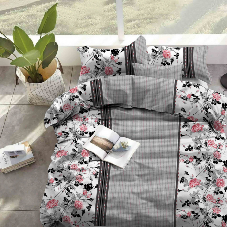 Тканина для постільної білизни Бязь "Gold" "Квітковий принт з троянд" GLL9561grey