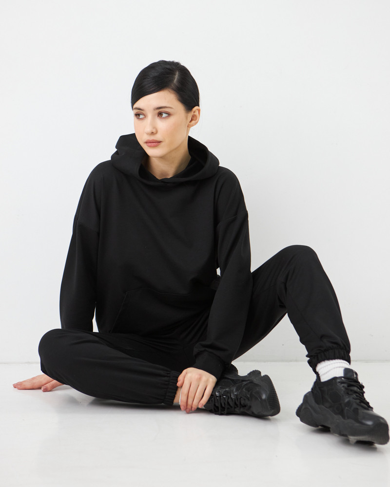 Женский спортивный костюм с капюшоном (Размер S) чёрный №20222138