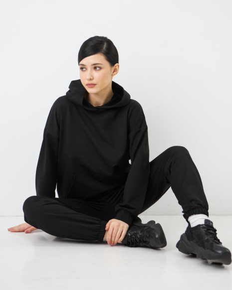 Женский спортивный костюм с капюшоном (Размер S) чёрный №20222138