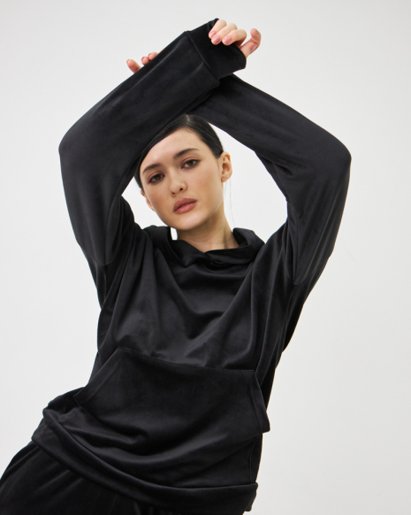 Жіночий велюровий костюм з капюшоном (Розмір M) чёрный №20222146