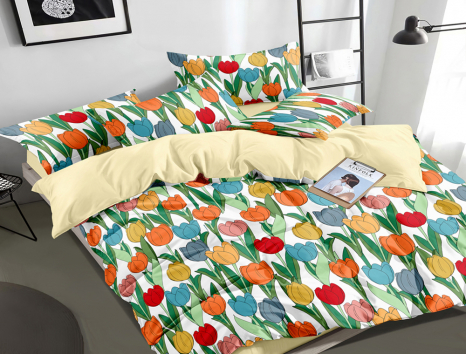 Семейный набор хлопкового постельного белья из Сатина №1058AB Черешенка™