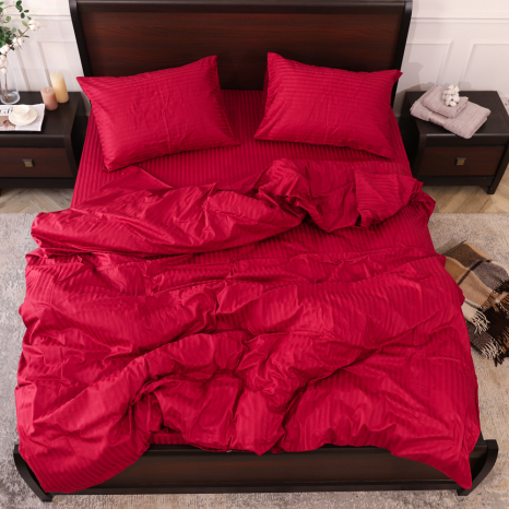 Семейный набор хлопкового постельного белья из Страйп Сатина №19-1840 Черешенка™