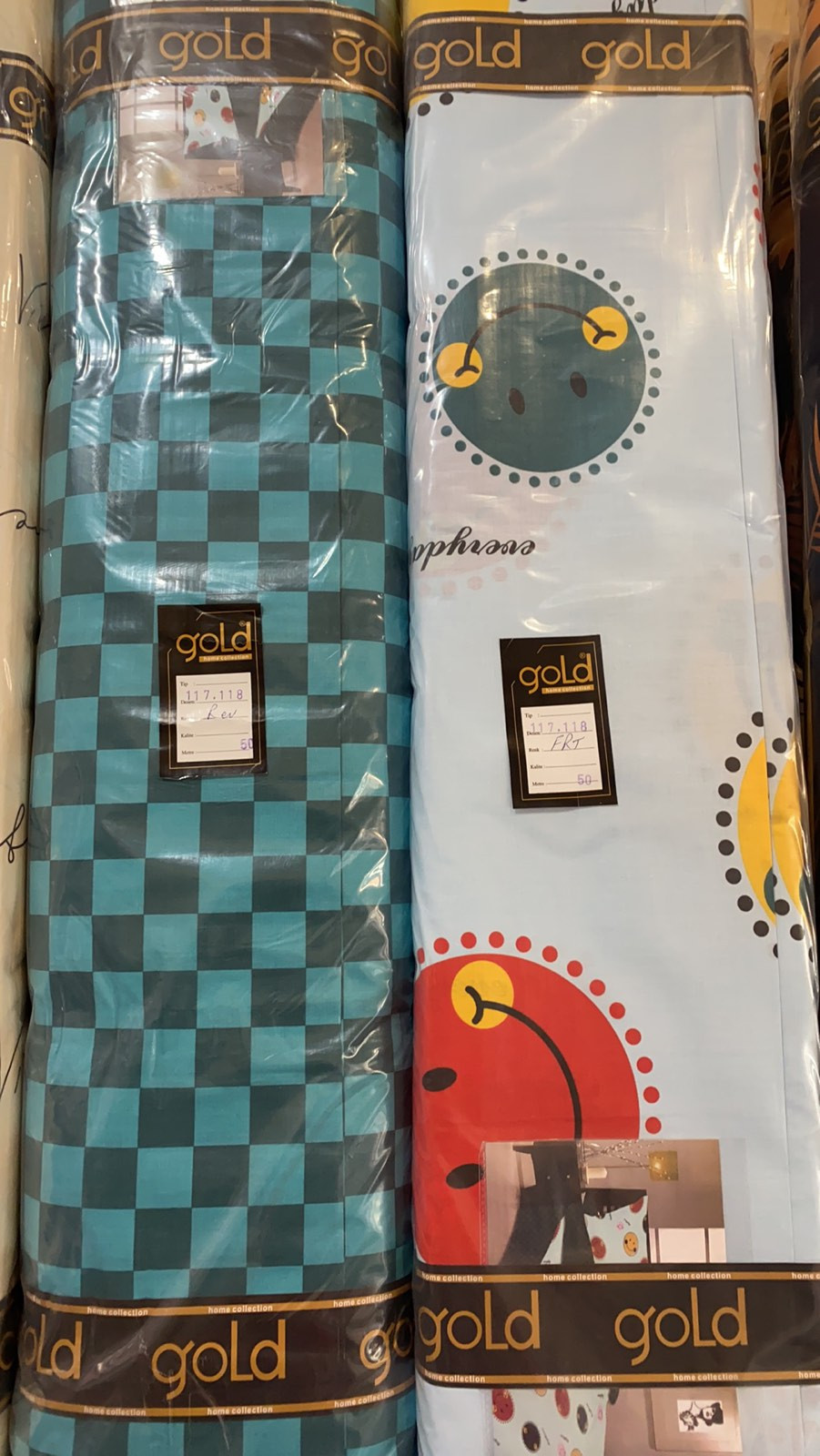 Ткань для постельного белья Бязь "Gold" Lux "Цветные смайлы (зеленые)" GL1570 (A+B) - (50м+50м)