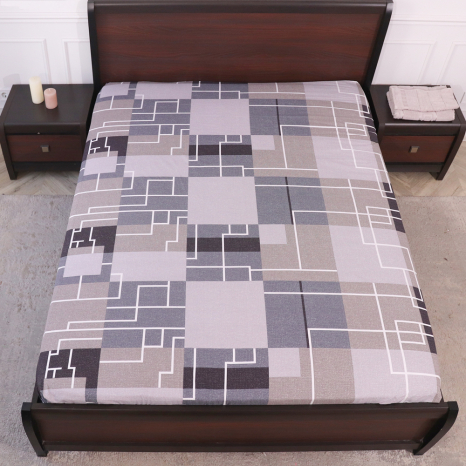 Простынь на резинке (90*200*25) серая с геометрическим принтом №668135