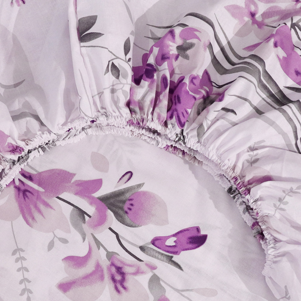 Простынь на резинке (90*200*25) белая с цветочным принтом №668300