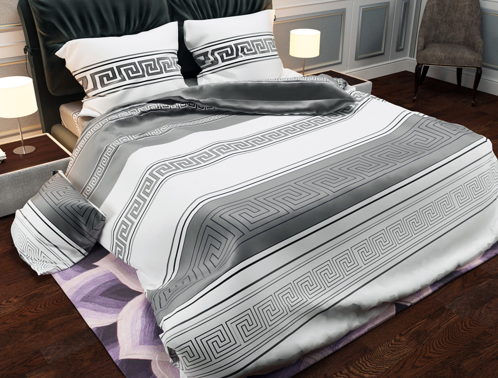 Ткань для постельного белья Бязь "Gold" Lux "Греческий принт (полоска, светло-серый)" GL940