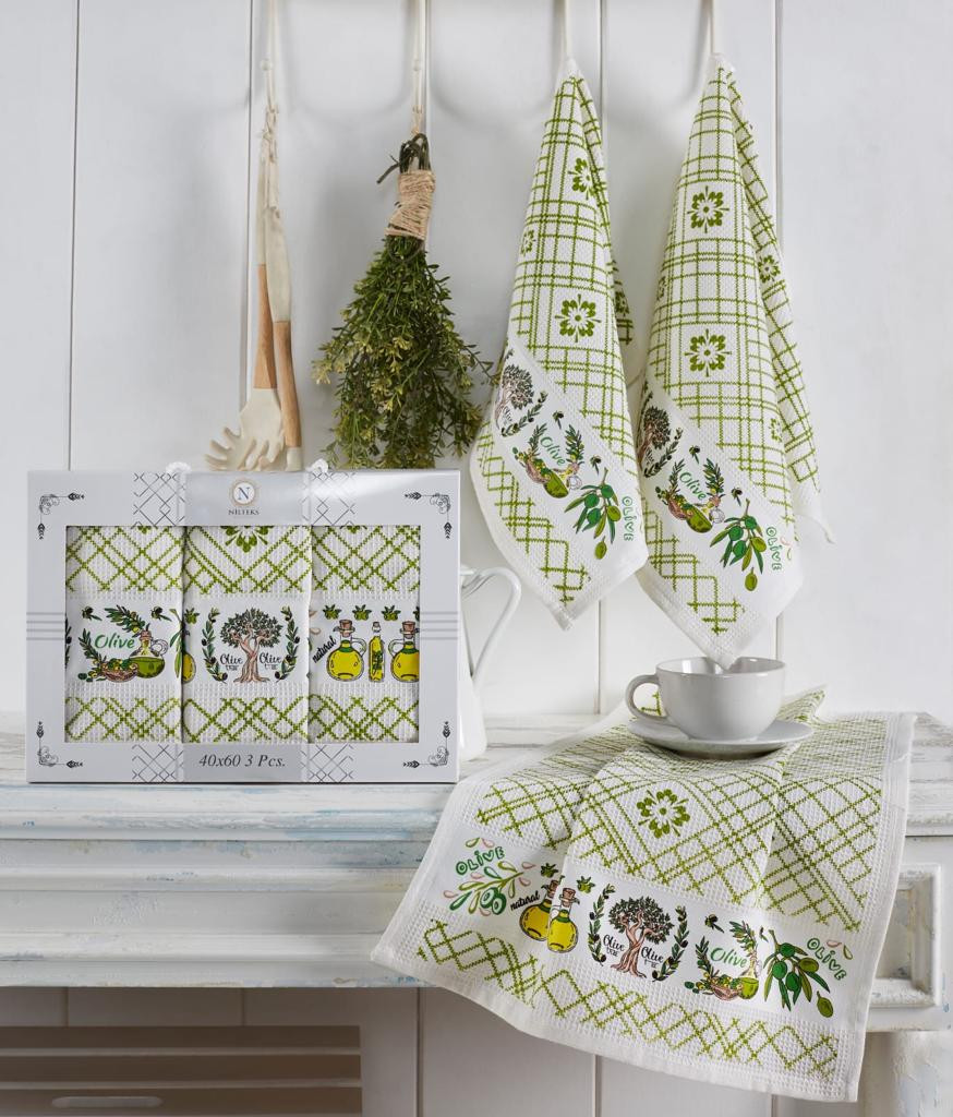 Набор кухонных полотенец Nilteks Pietra Zeytin 40*60 (3 шт)