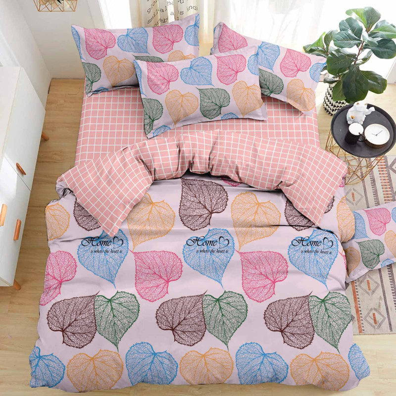 Тканина для постільної білизни Бязь "Gold" Lux "Листя кохання – рожеве" GL1532 (A+B) - (50м+50м)