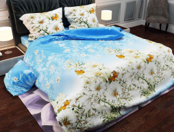 Ткань для постельного белья Бязь "Gold" Lux "Цветочная поляна (голубой)" GL161