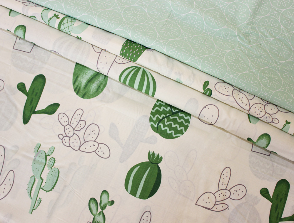 Ткань для постельного белья Бязь "Gold" Lux "Кактусы (белый)" GL1290 (A+B) - (50м+50м)