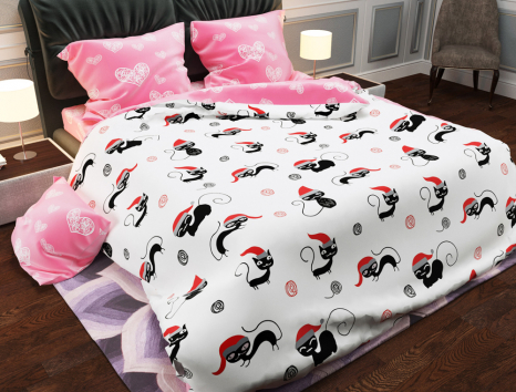 Тканина для постільної білизни Бязь "Gold" Lux "Кошкін дім" GL1236 (A+B) - (50м+50м)