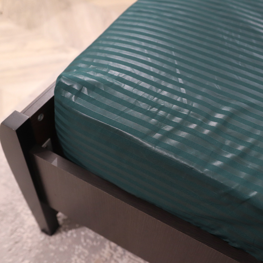 Простынь на резинке (160*200*25) зеленая полоска №60011