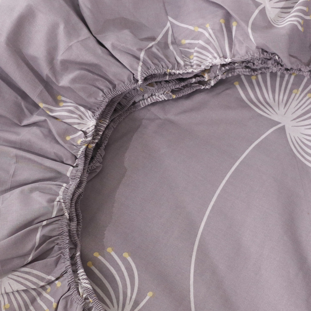 Простынь на резинке (180*200*25) серое с цветочным принтом №661087