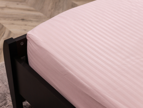 Простынь на резинке (90*200*25) нежно розовая полоска №2222