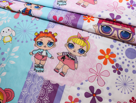 Тканина для постільної білизни Бязь "Gold" Lux дитяча "Ляльки ЛОЛ (синій)" GLB104.