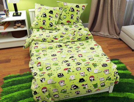 Тканина для постільної білизни Бязь "Gold" Lux дитяча "Совушки (зелена)" GLB3019green